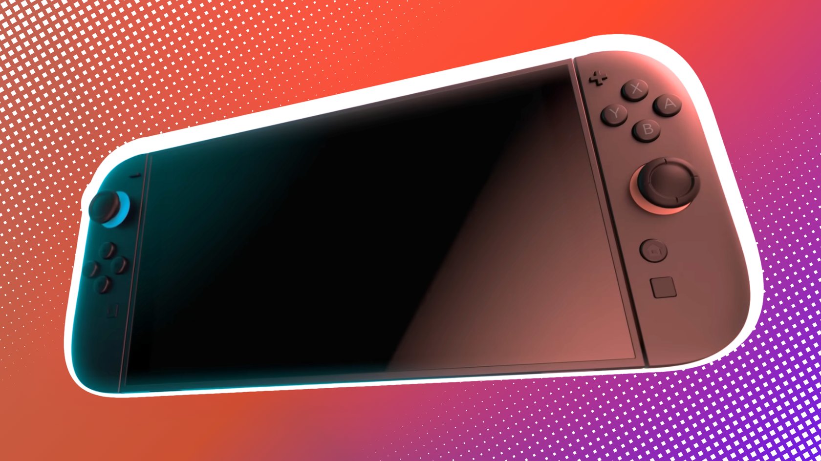 Nintendo Switch 2 vor einem roten Hintergrund.