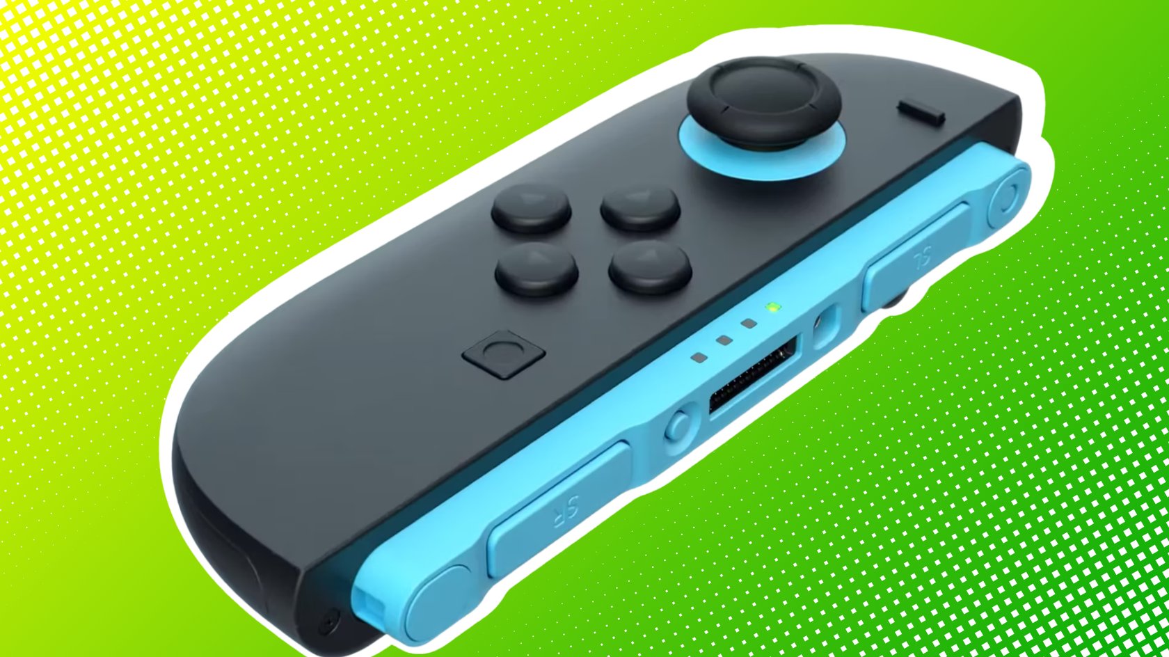Nintendo Switch 2 Joy-Con vor grünem Hintergrund.