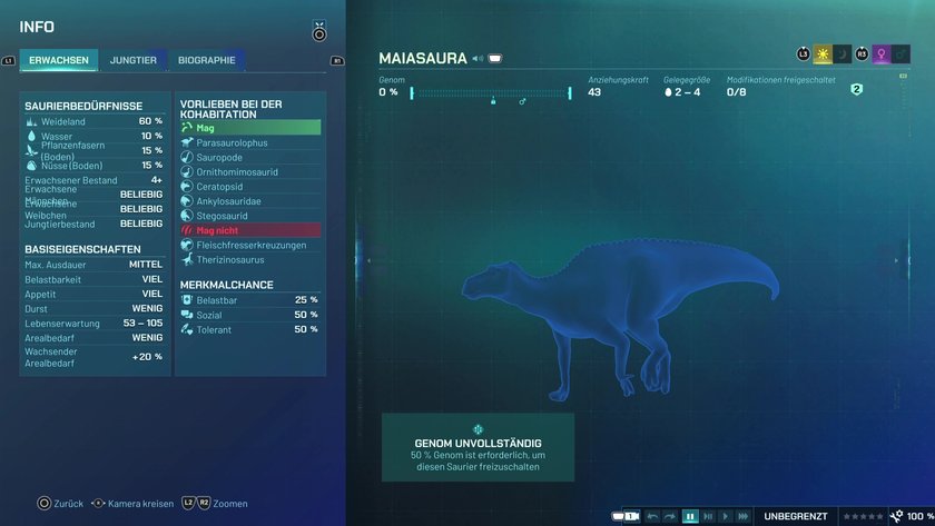 Infos zum Maiasaura Pflanzenfresser-Dino in Jurassic World Evolution 3
