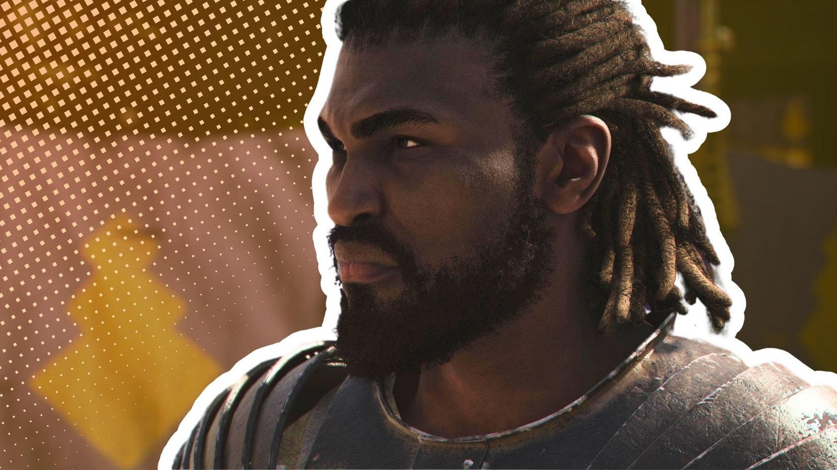 Das Bild zeigt Yasuke in Großaufnahme. Er ist weiß umrandet und hervorgehoben.