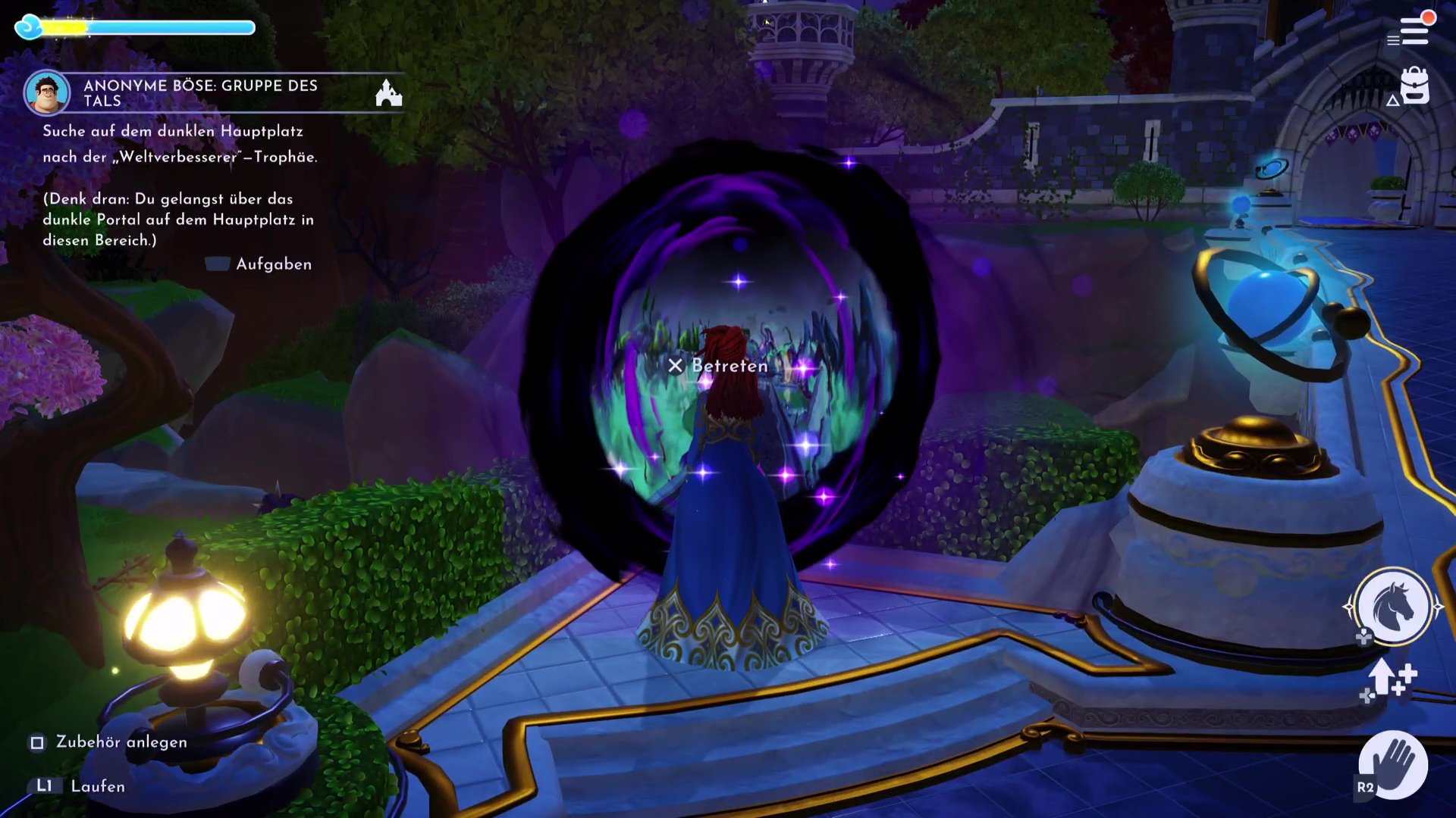 Entrance to the dark main plaza in Disney Dreamlight Valley