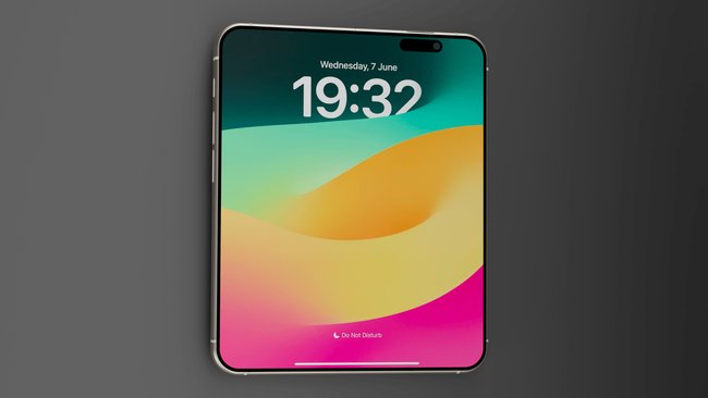 Konzept des iPhone Fold mit geöffneten Display.