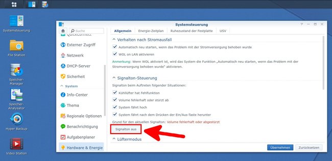 Hier schaltet ihr den nervigen Signalton des NAS aus.