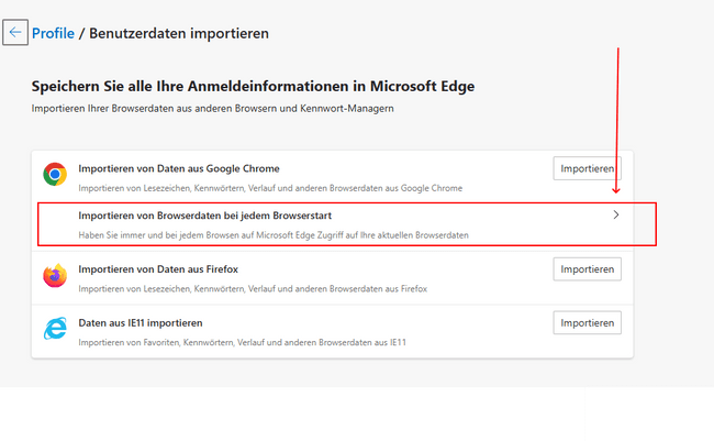 Edge-Einstellung für neue Tabs