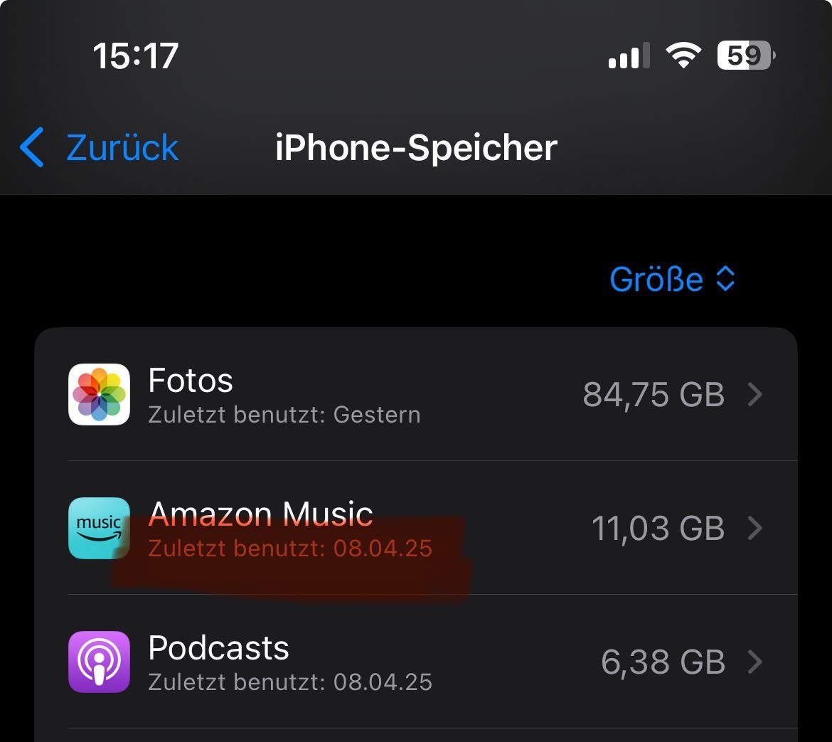 iPhone-Speicher mit Verwendungsdatum fürs Apps.