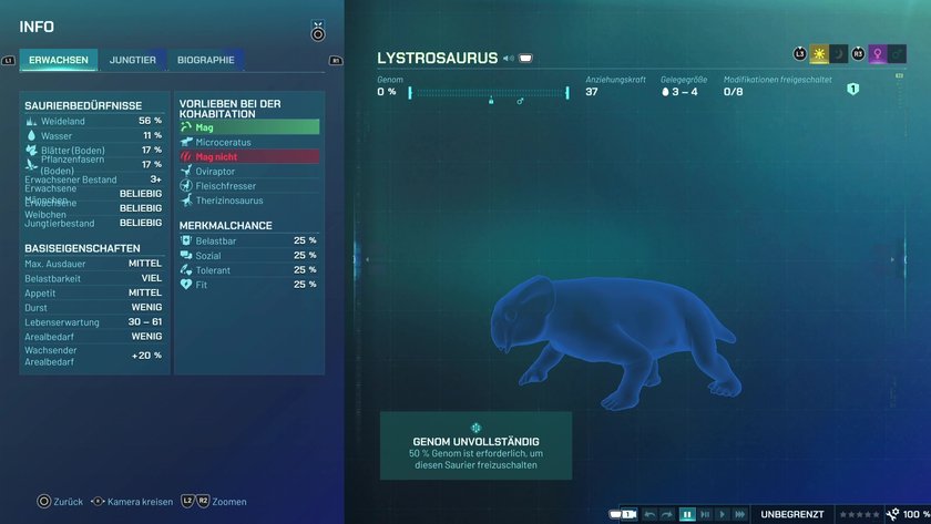 Infos zum Lystrosaurus Pflanzenfresser-Dino in Jurassic World Evolution 3