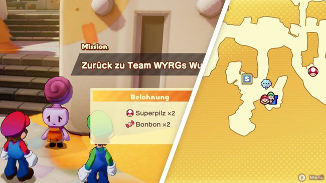 Startbildschirm der Mission „Zurück zu Team WYRGs Wurzeln“ und der Fundort.