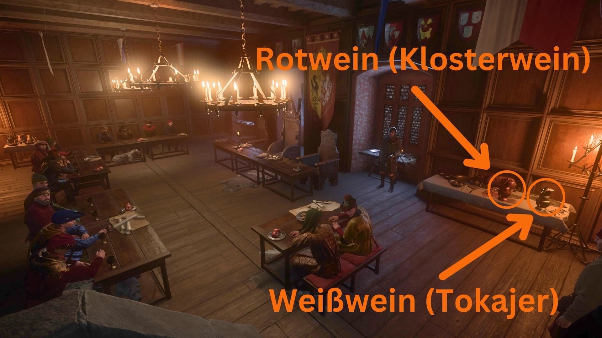 In der Ecke der Ratskammer stehen die Karaffen für Rotwein und Weißwein.