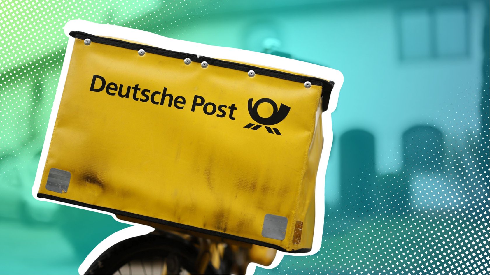 Das Bild zeigt ein Fahrrad der Deutschen Post mit einem Aufsatz für Briefe.