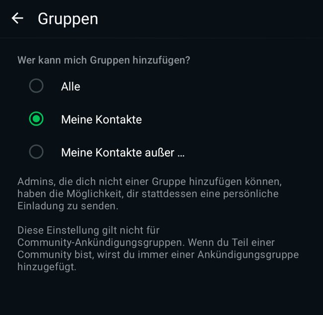 WhatsApp Einladung nur für Kontakte