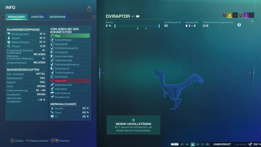 Infos zum Oviraptor Fleisch- und Pflanzenfresser-Dino in Jurassic World Evolution 3