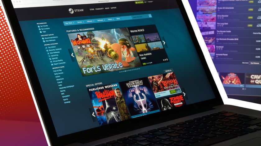 Laptop auf dem die Shop-Seite des Steam-Clients in Vollbild geöffnet ist