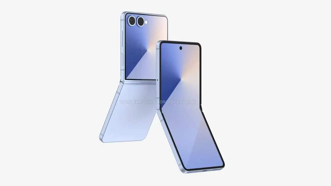 Das Bild soll das kommende Galaxy Z Flip 7 mit größerem Cover-Display zeigen.