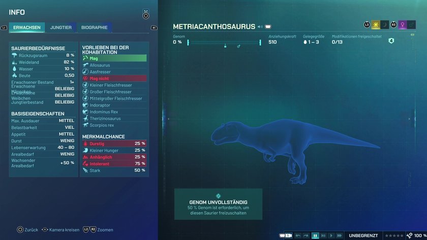 Infos zum Metriacanthosaurus Fleischfresser-Dino in Jurassic World Evolution 3