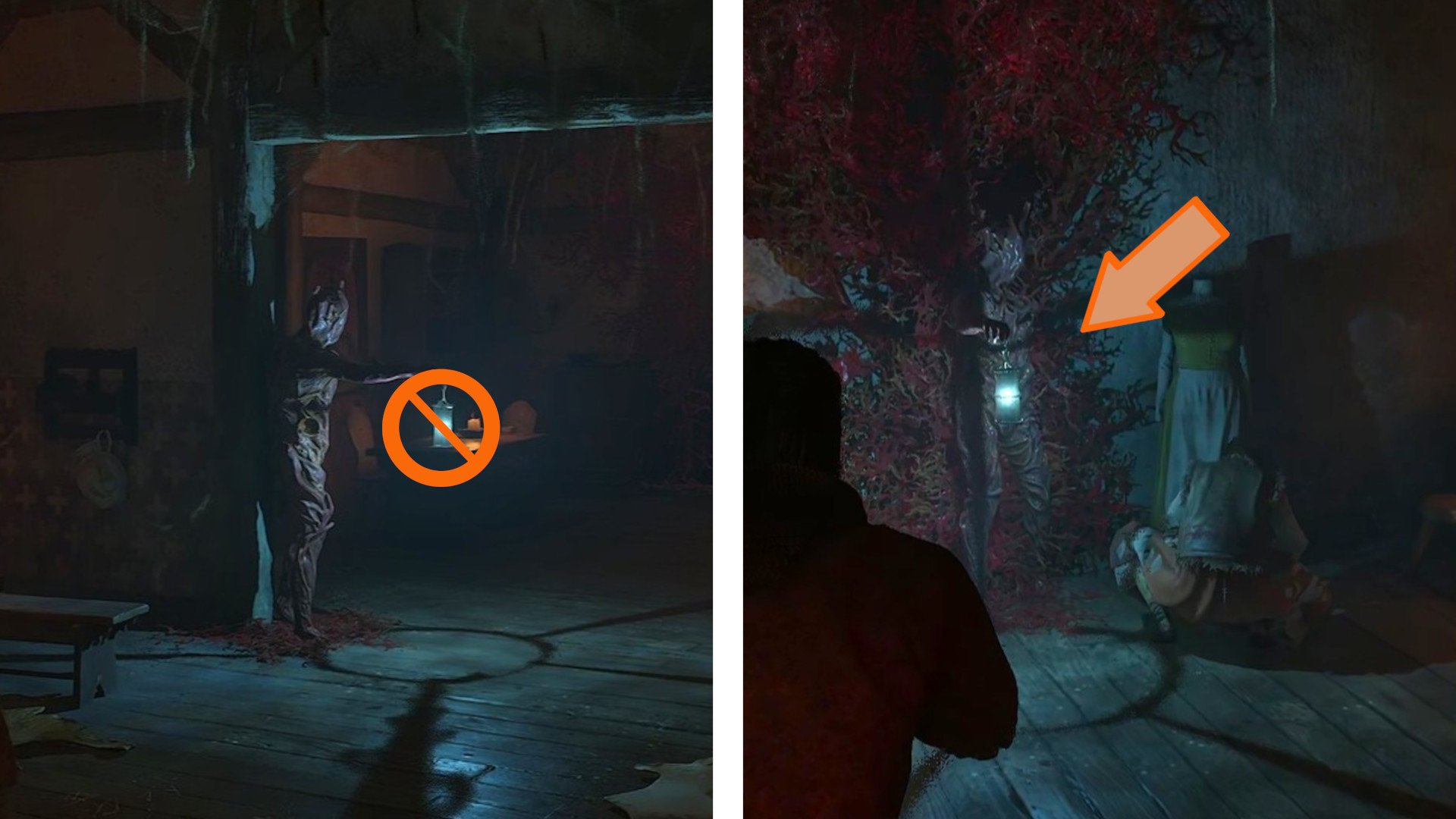 Pick up the lantern next to Iasmina and leave the other one untouched.