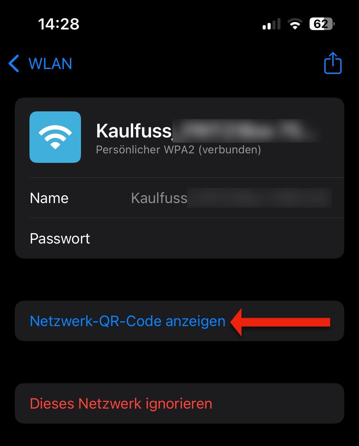 Passwörter-App von iOS 18 mit Detailansicht für WLAN.
