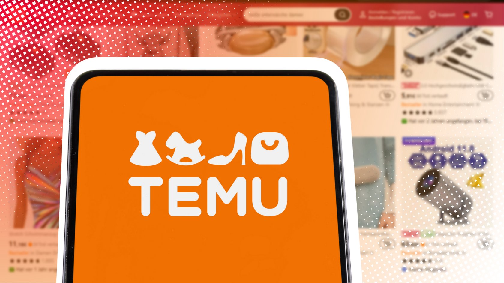 Das Temu-Logo auf einem Smartphone.