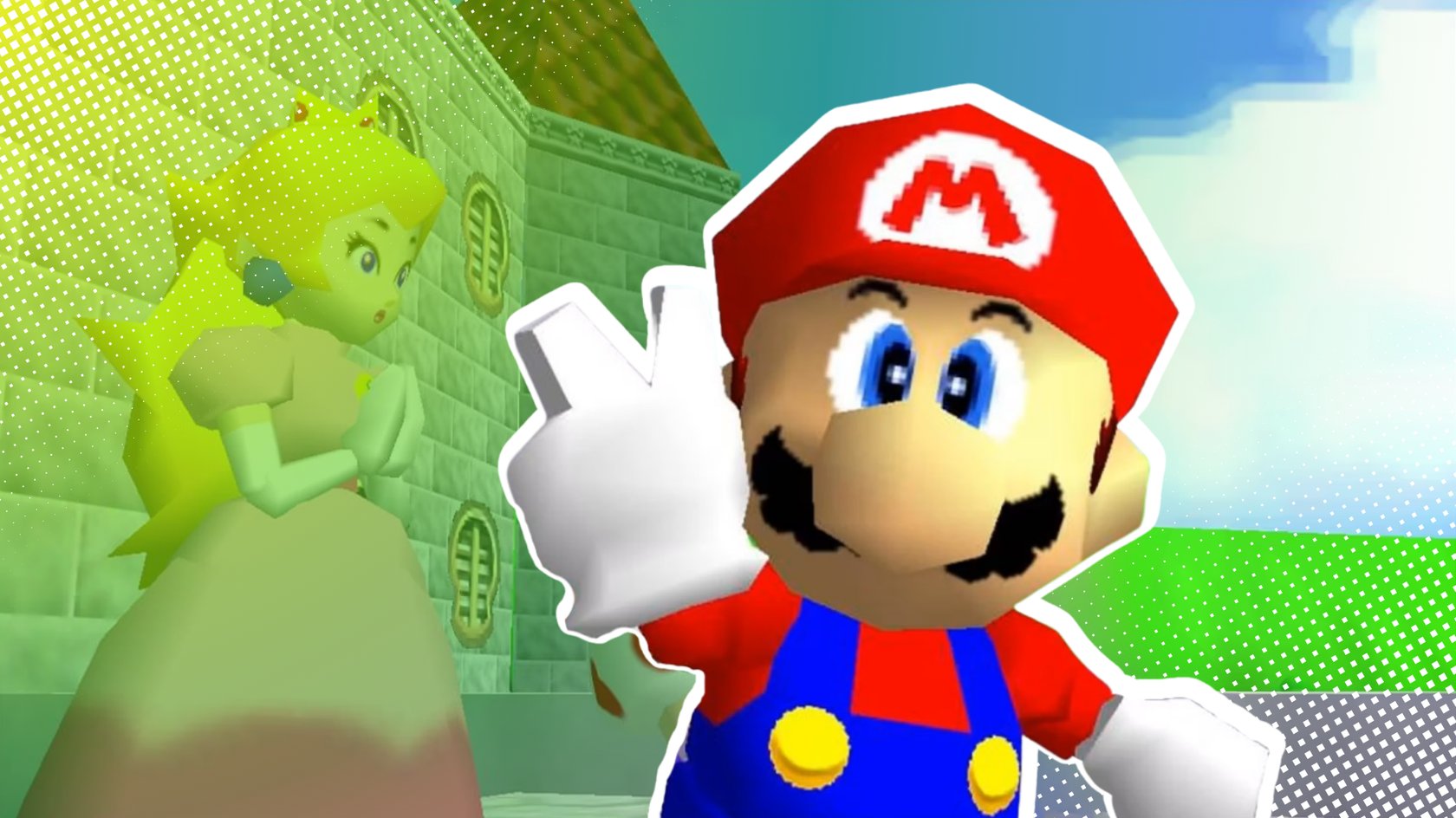 Mario aus Super Mario 64 vor Prinzessin Peach
