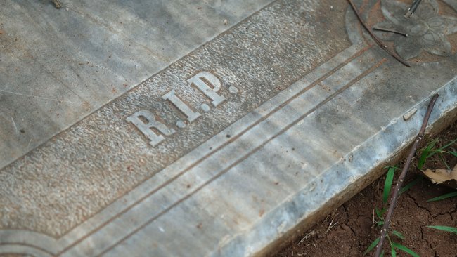 Rust in Vrede or Rest In Peace on tombstone. Prasasti Museum, Jakarta. 22 April 2022.