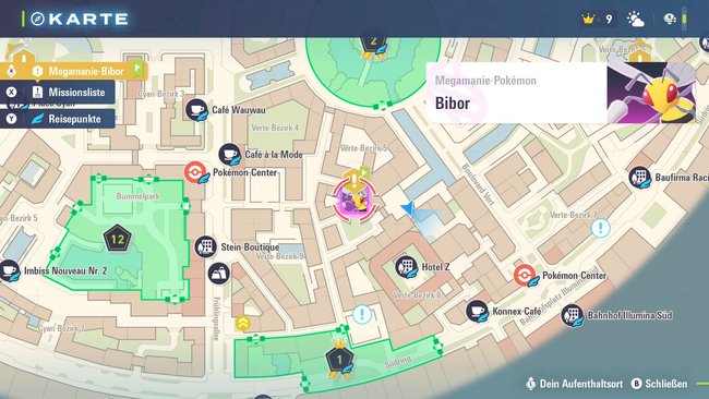 Standort-Markierung auf der Karte von Pokémon-Legenden Z-A.