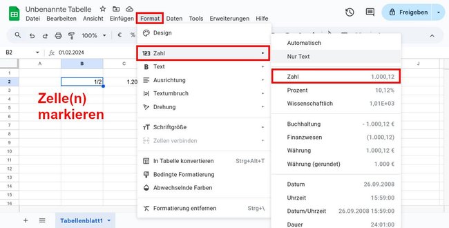 So bringt ihr Google Sheets bei, die eingegebene Zahl nicht in ein Datum umzuwandeln.