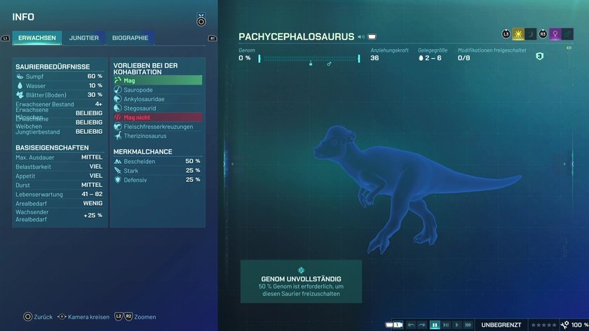 Infos zum Pachicephalosaurus Pflanzenfresser-Dino in Jurassic World Evolution 3