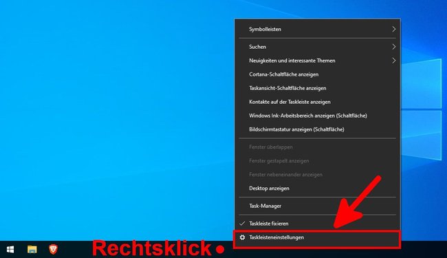 Wählt im Taskleisten-Kontextmenü die „Taskleisteneinstellungen“ aus.
