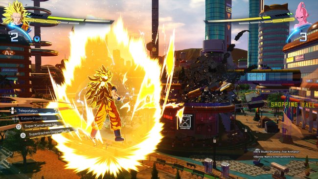 Son-Goku als Super-Saiyajin 3 im Kampf gegen Kid Boo in Dragon Ball: Sparking Zero.