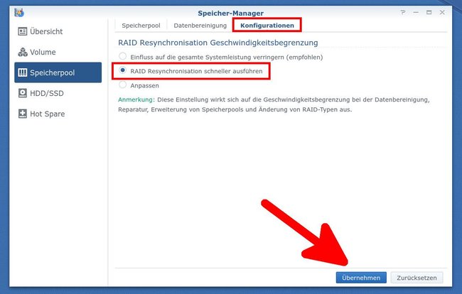 Mit dieser Einstellung läuft die RAID-Wiederherstellung schneller.