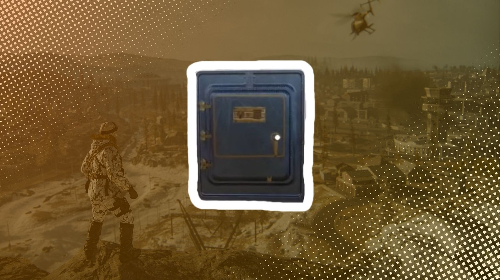 Das Bild zeigt einen versteckten Safe aus CoD Warzone. Er ist weiß umrandet und hervorgehoben.