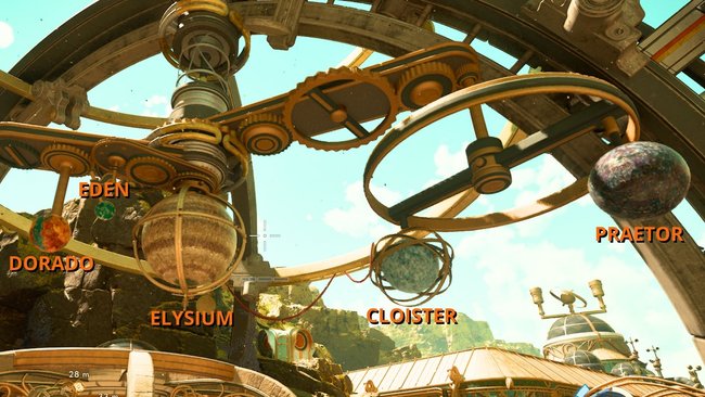Die Namen aller vier Monde, die um Elysium kreisen.