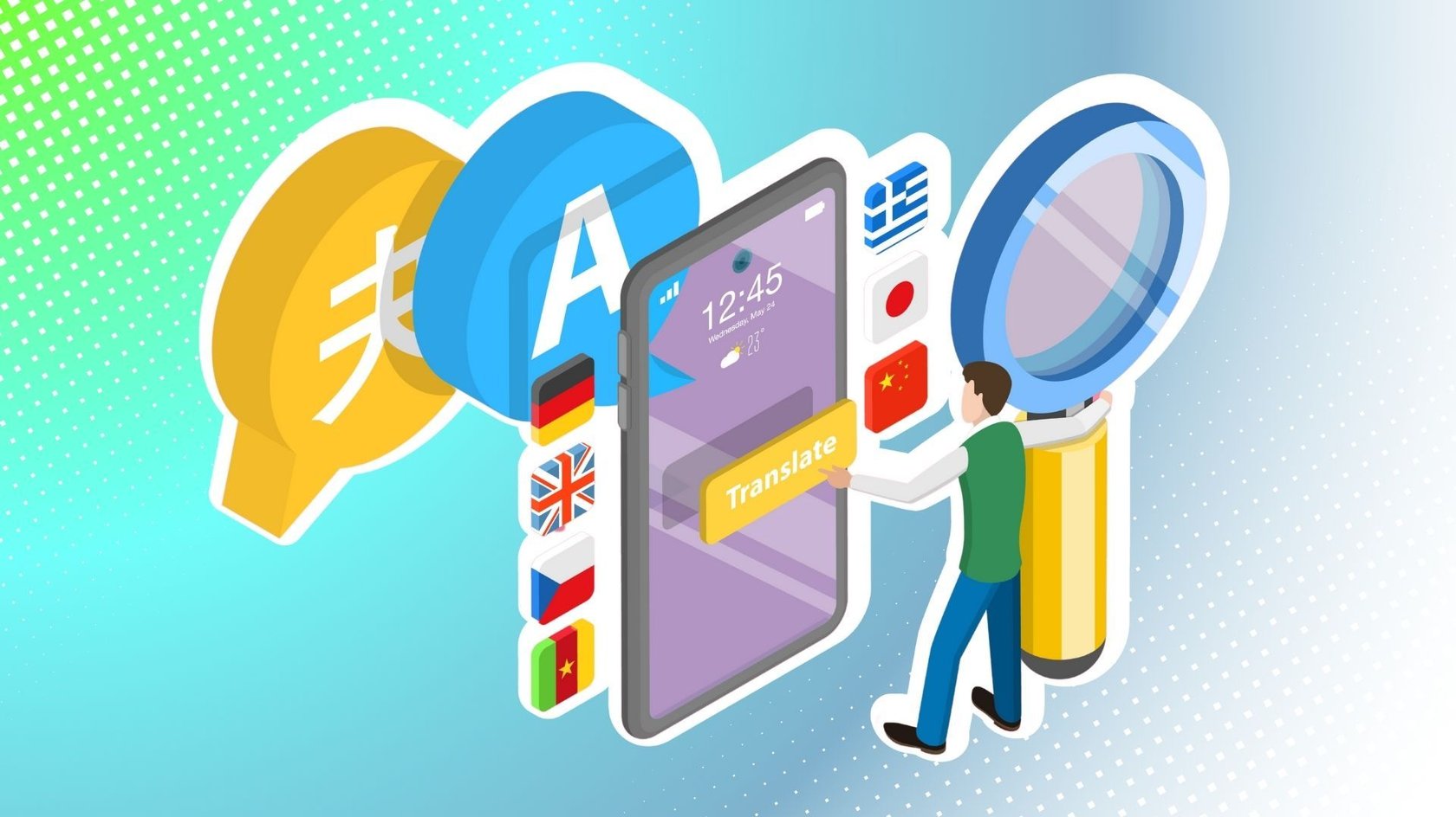 Multi Language Translation Mobile App Illustration