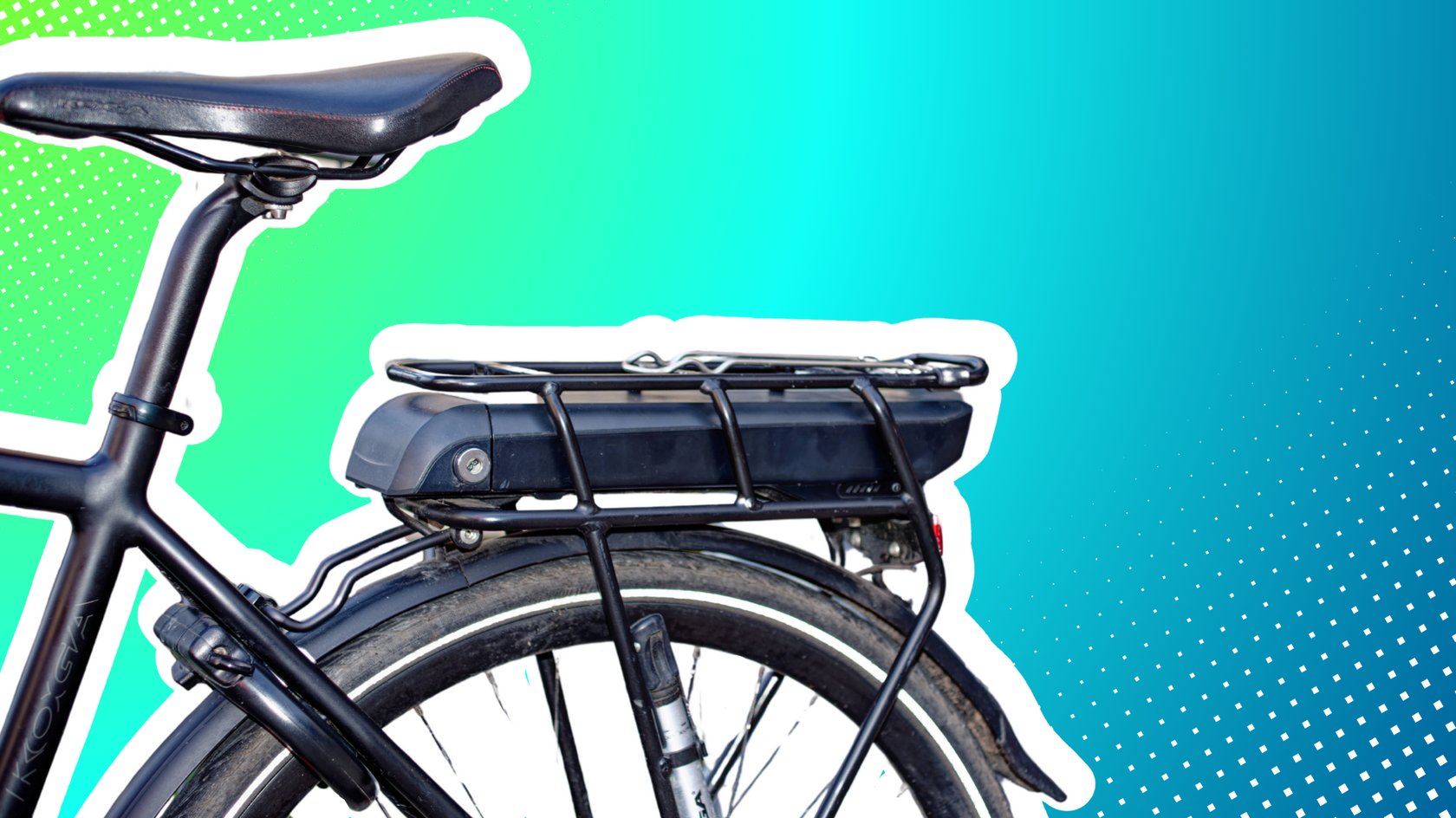 Detailaufnahme, Akku unter dem Gepäckträger eines E-Bikes.