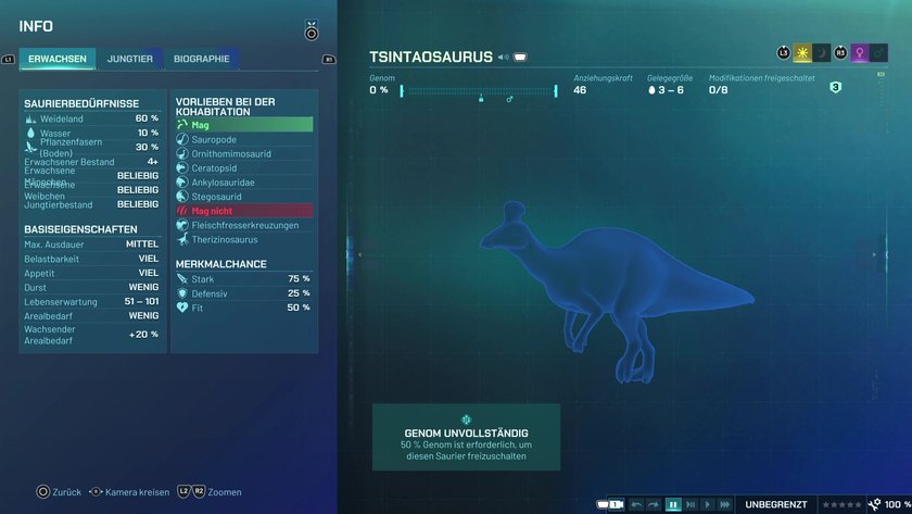 Infos zum Tsintaosaurus Pflanzenfresser-Dino in Jurassic World Evolution 3