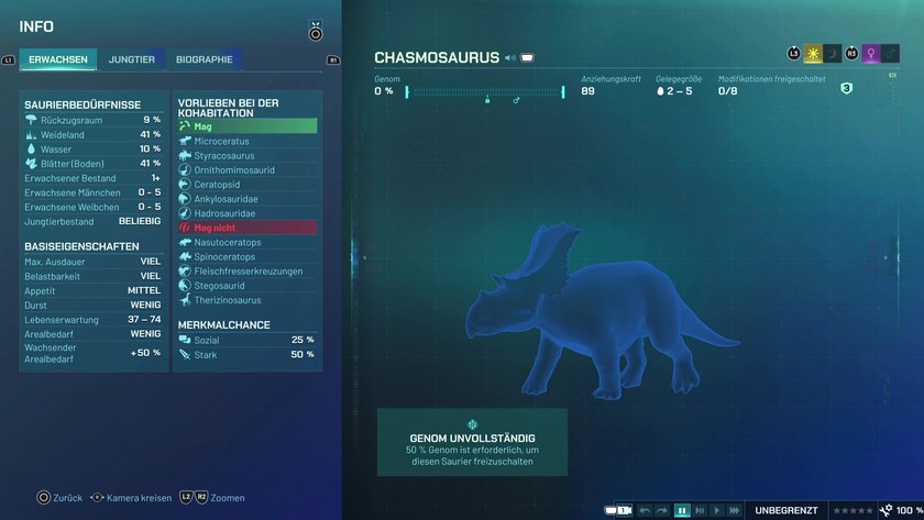 Infos zum Chasmosaurus Pflanzenfresser-Dino in Jurassic World Evolution 3