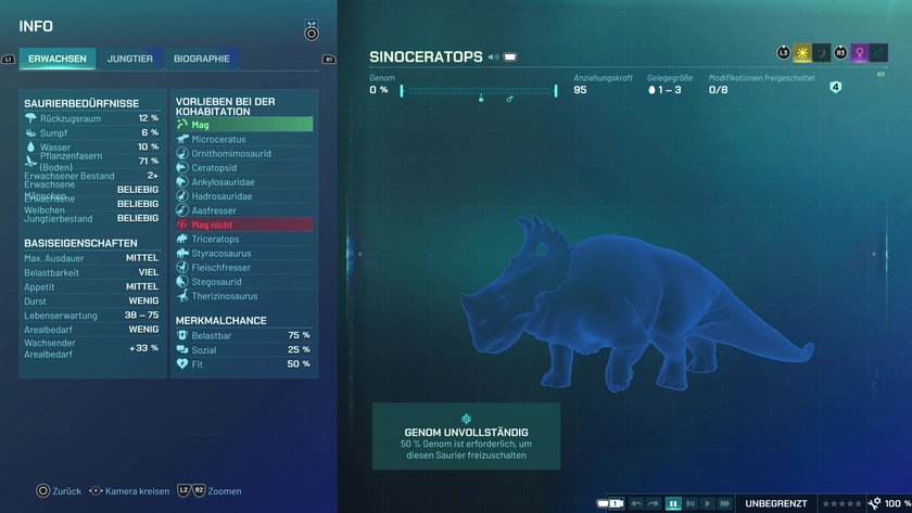 Infos zum Sinoceratops Pflanzenfresser-Dino in Jurassic World Evolution 3