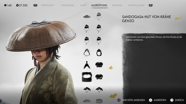 Sandogasa-Hut von Krähe Genzo