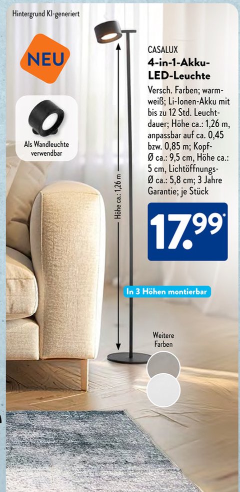 Aldi verkauft heute eine Lampe fr 17,99 Euro, die sehr flexibel einsetzbar  ist