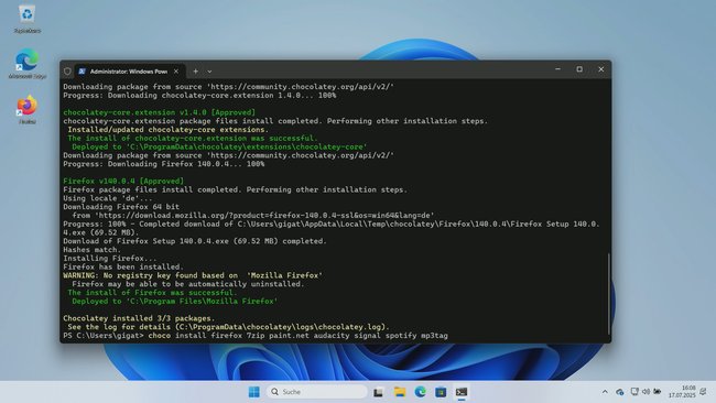 Screenshot: Windows 11 Powershell und Chocolatey