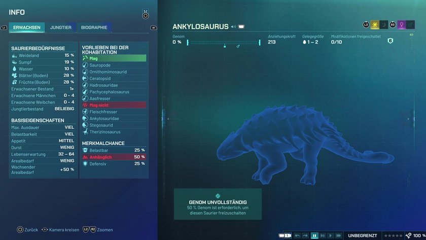 Infos zum Ankylosaurus Pflanzenfresser-Dino in Jurassic World Evolution 3