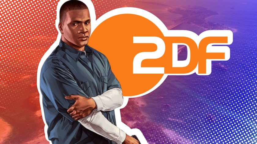 Franklin aus GTA 5 vor dem ZDF-Logo.