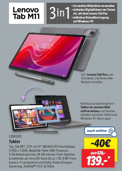 Lenovo Tab M11 Stift Angebot Lidl Prospekt