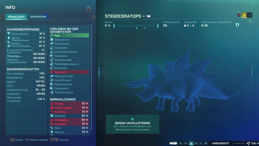 Infos zum Stegoceratops Pflanzenfresser-Dino in Jurassic World Evolution 3