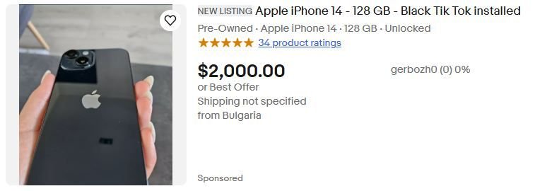 Screenshot von eBay-Listing mit iPhone für 2.000 Dollar.