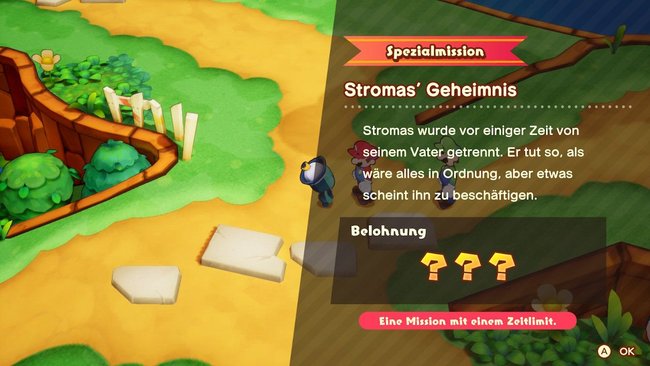 Bildschirm einer Nebenmission in Mario & Luigi: Brothership.