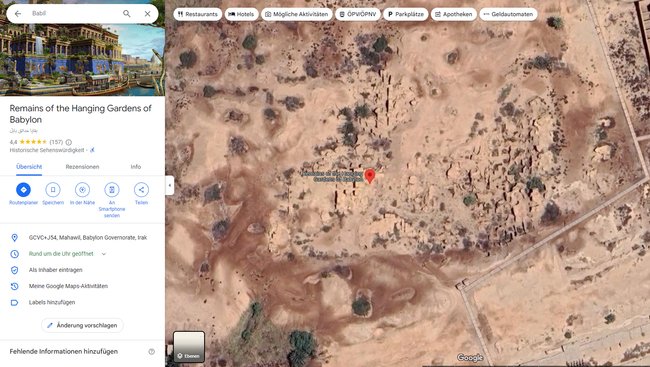Markierung in Google Maps: Hier sollen einst die hängenden Gärten gewesen sein.