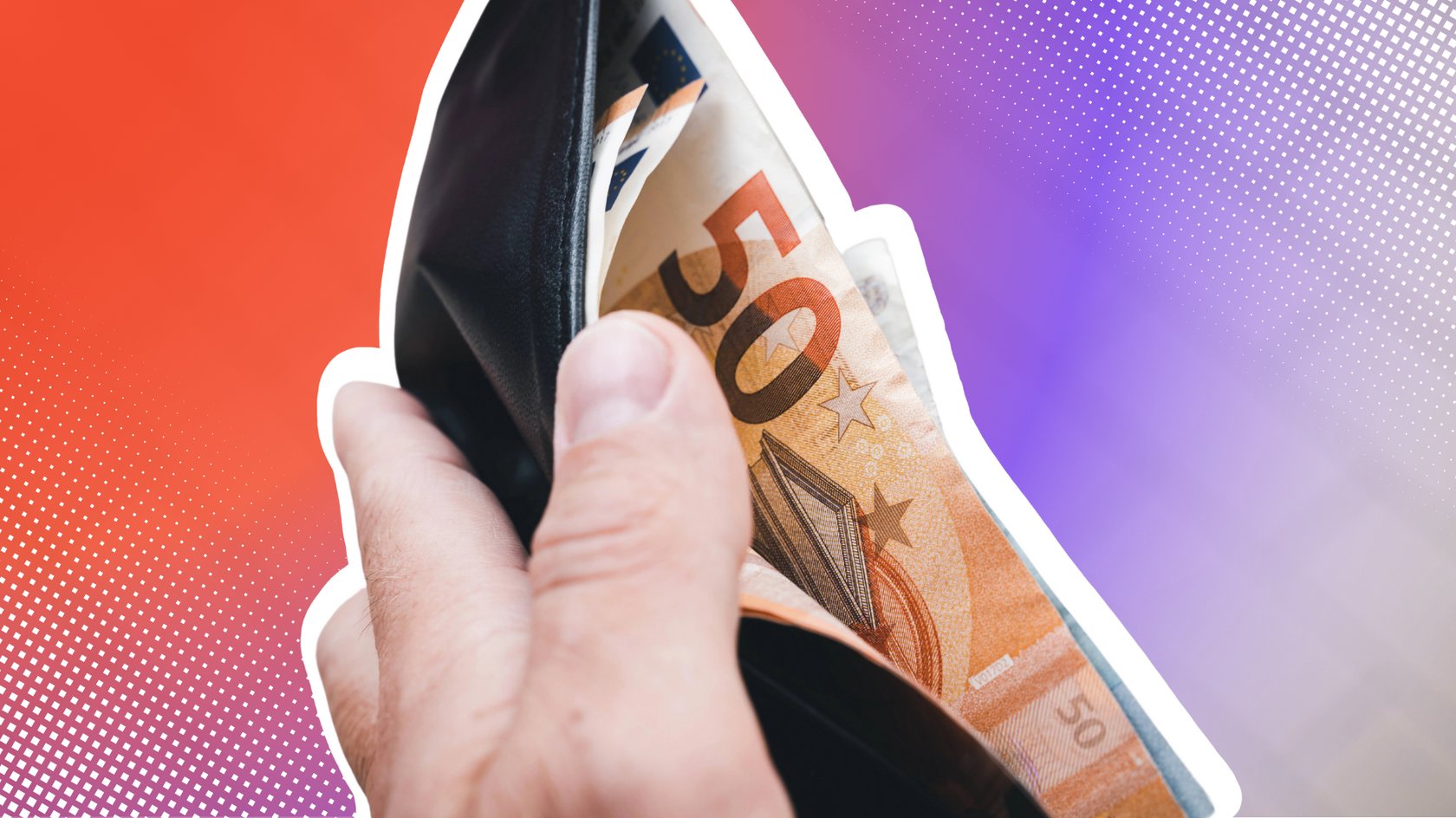 Hand hält Portemonnaie mit 50-Euro-Schein