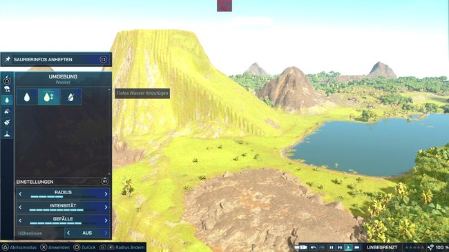 See am Berg des Wasserfalls als Ziel des Flusses in Jurassic World Evolution 3 See am Berg des Wasserfalls als Ziel des Flusses in Jurassic World Evolution 3