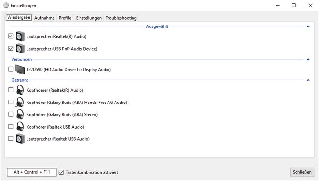 SoundSwitch-Einstellungen: Audioquellen