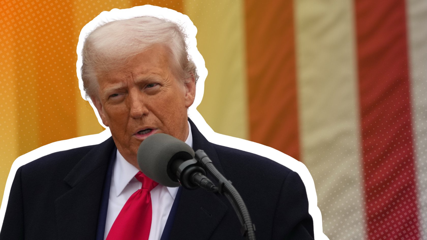 US-Präsident Donald Trump steht am Rednerpult vor dem Weißen Haus während seiner Ankündigung von Strafzöllen gegen die EU-Staaten.